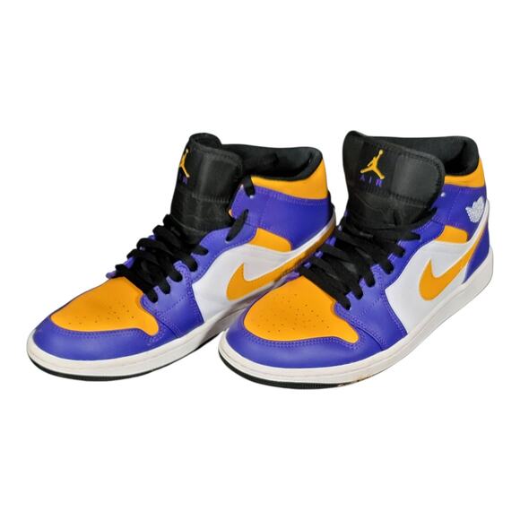 Jordan 1 Mid Top Lakers Basketball Sneakers DQ8426-517 Men's Size 8.5‎ US - Picture 1 of 9